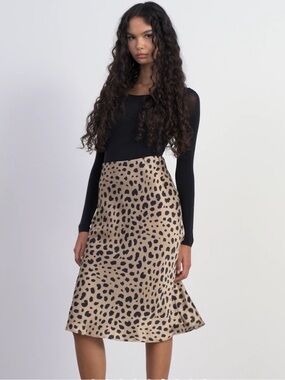 Réalisation Par The Naomi Skirt Wild Things Cheetah Animal Print 100% Silk XL